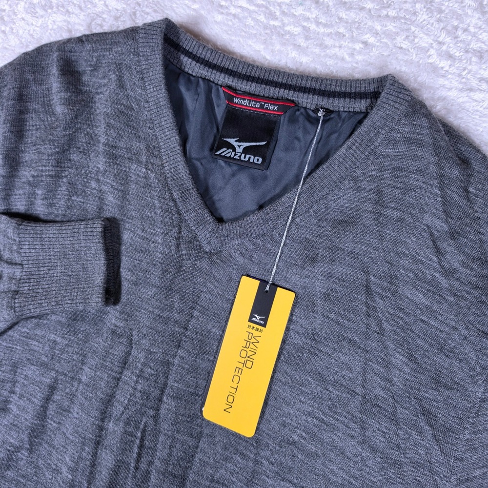 NEW Mizuno Hayate V Neck Mens XL LINED Grey Wool WindLite Flex 52GC4503 Sweater